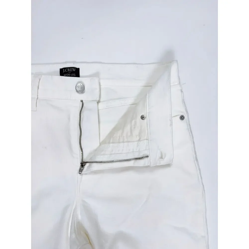 New J.Crew Wide Leg Crop White Denim Jeans Frayed Hem High Rise Capsule Size 30